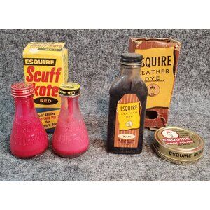 Vintage ESQUIRE SCUFF-KOTE & Patent LEATHER Dye Shoe Polish Bottles & Boxes